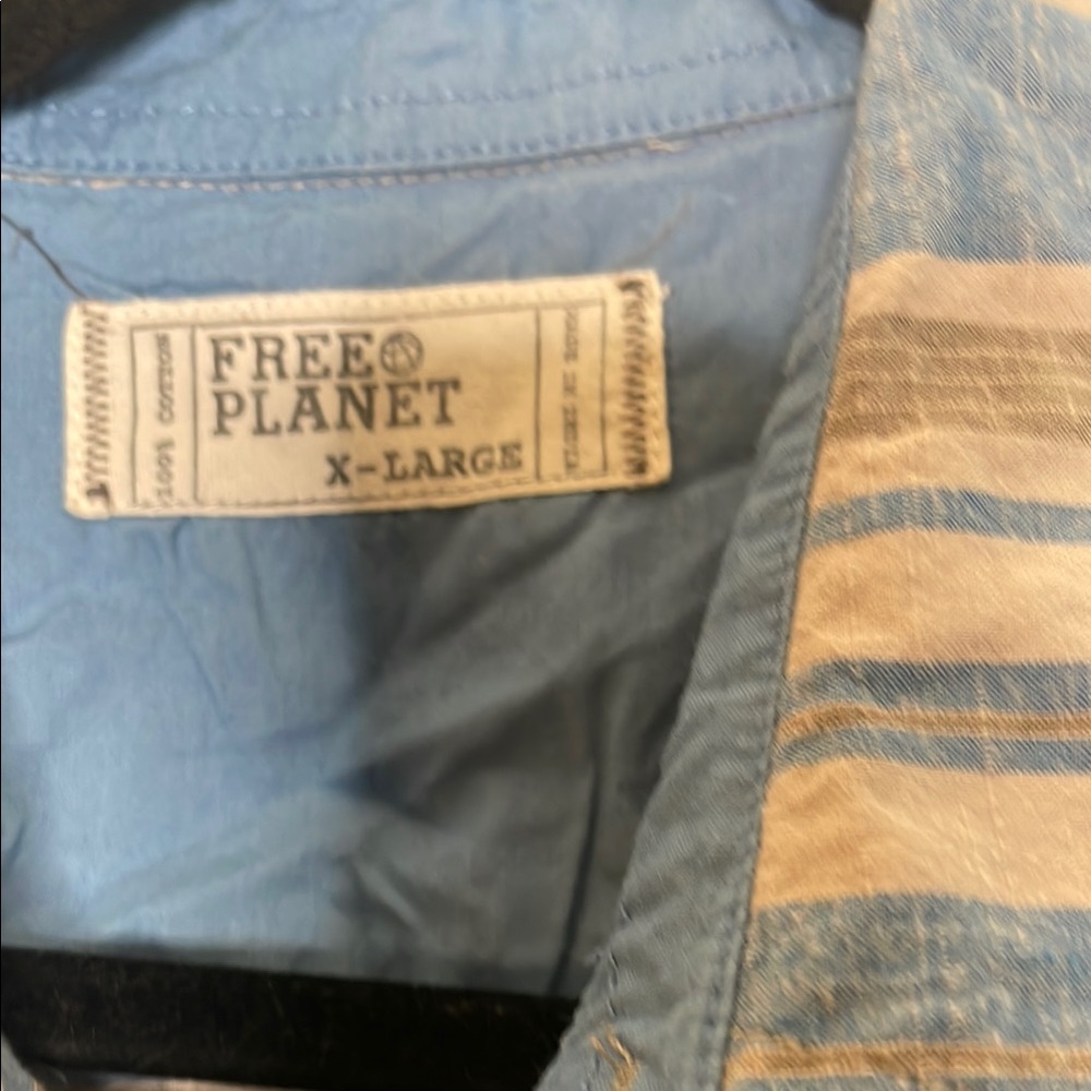 Free Planet Blue and Brown Casual Button Down Shirt - Picture 2 of 4